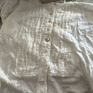 Free People cream embroidered too with pleat button front and crop stitched back